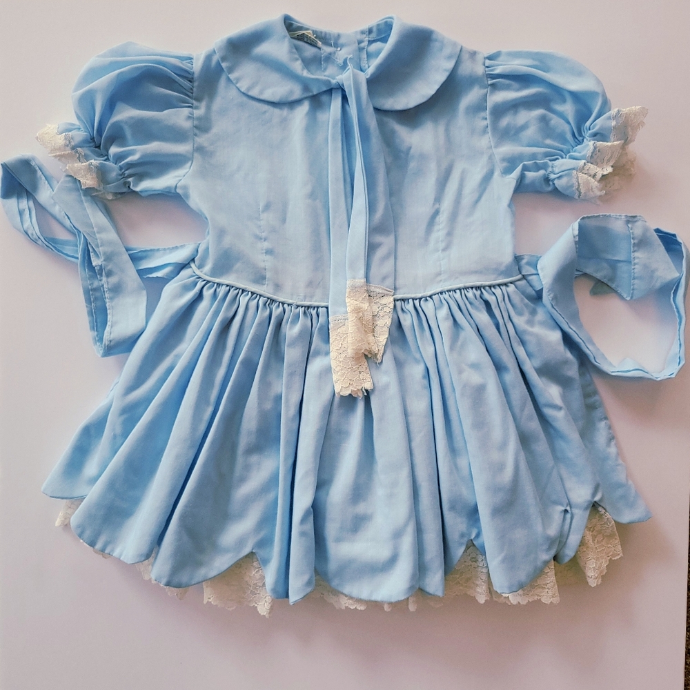 Louis Vuitton Light Blue Peter Pan Collar Pleated Kids Dress